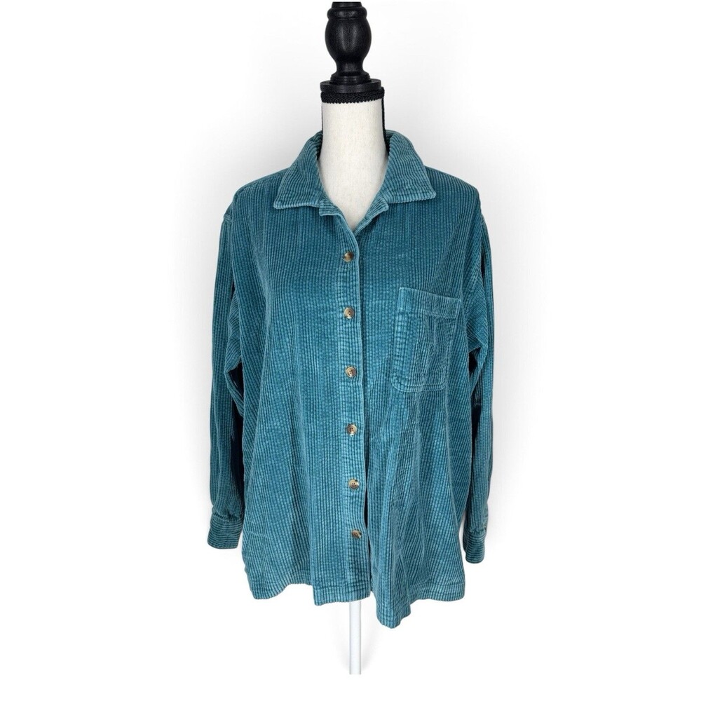 L.L Bean Blue Wide Wale Velvety Button Up Top Shirt Shacket‎ Size LP - Picture 2 of 5